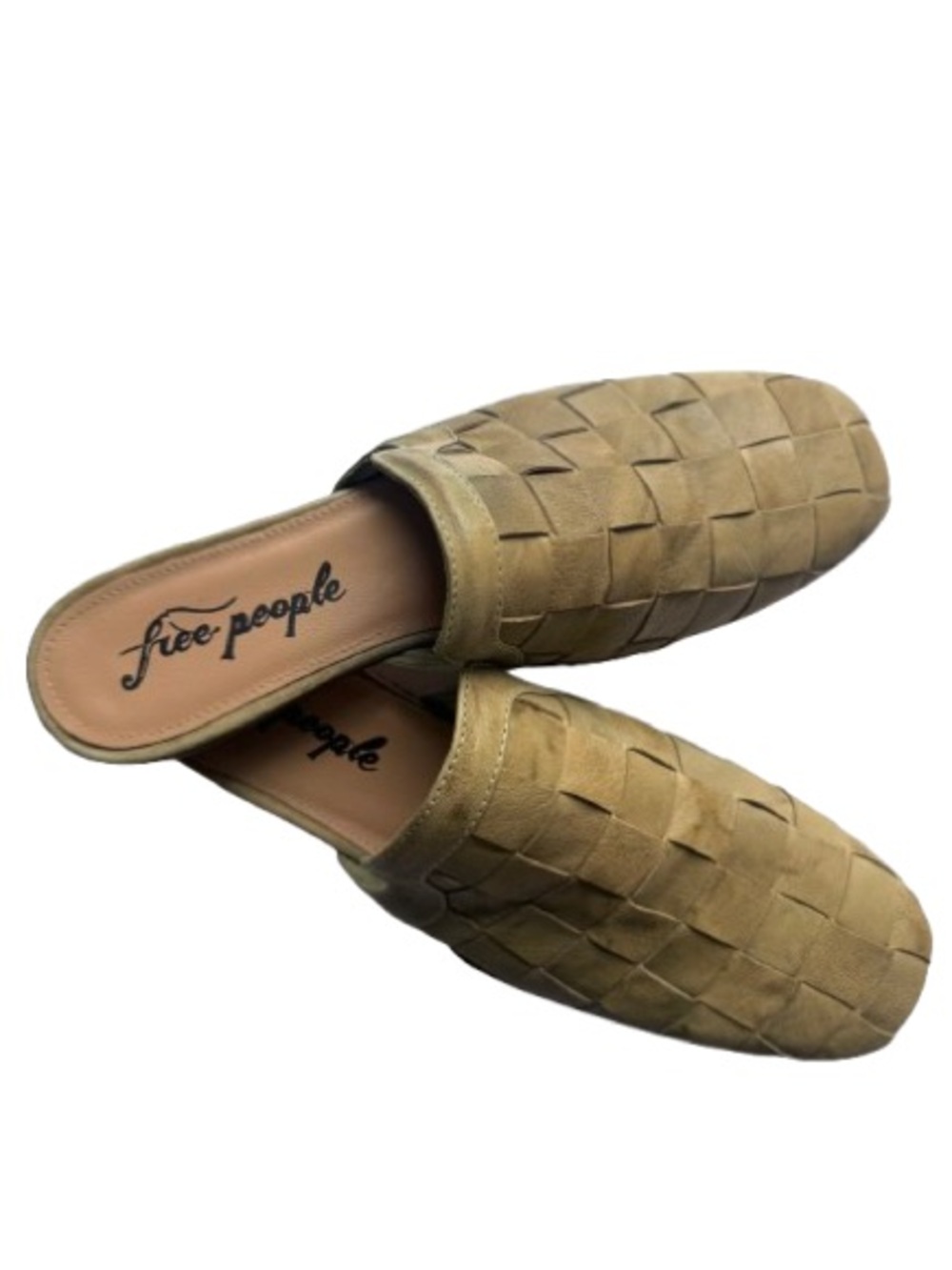 Free People Maya Woven Mules Slip On Green Tan Italian Leather 40